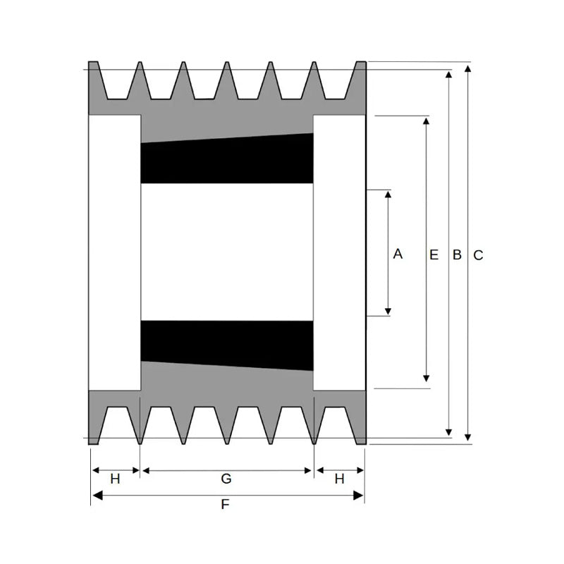 PowerDrive 160X6SPA 160mm Pitch Diameter SPA Section Tapered Locking Bush Type Pulley with 6 Grooves (Bush not Incl.) - Allow 2-3 Days