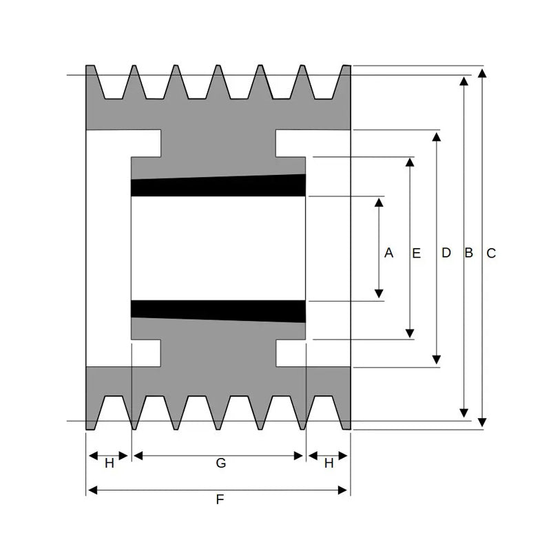 PowerDrive 630X6SPA 630mm Pitch Diameter SPA Section Tapered Locking Bush Type Pulley with 6 Grooves (Bush not Incl.) - Allow 2-3 Days