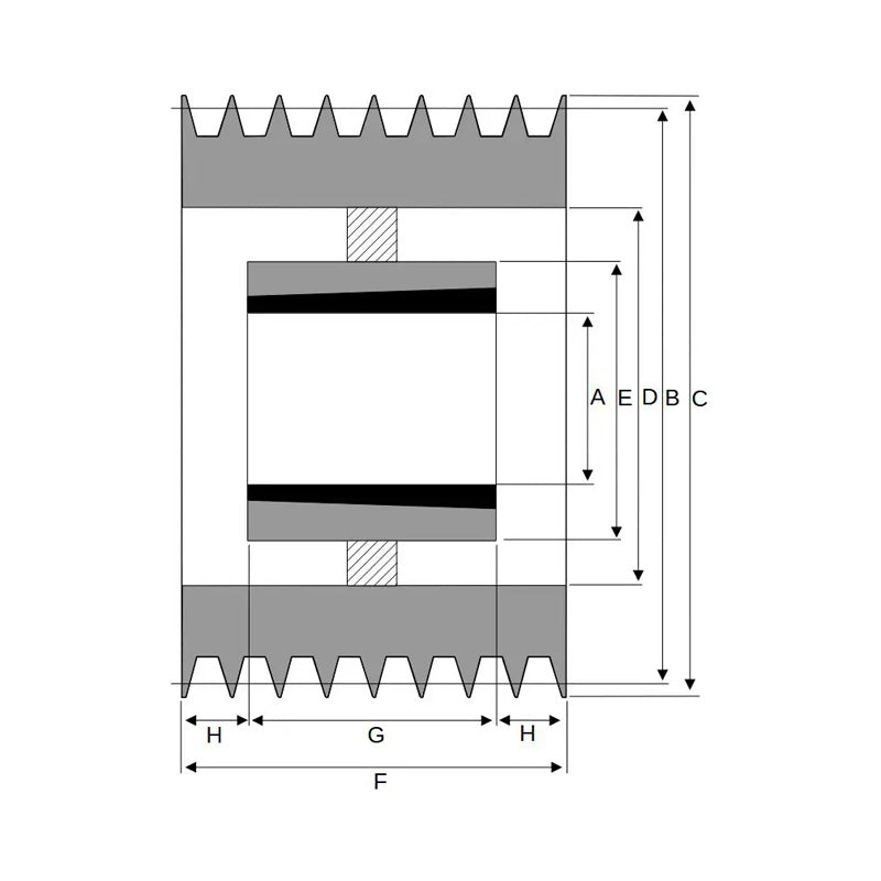 PowerDrive 500X8SPB 500mm Pitch Diameter SPB Section Tapered Locking Bush Type Pulley with 8 Grooves (Bush not Incl.) - Allow 2-3 Days