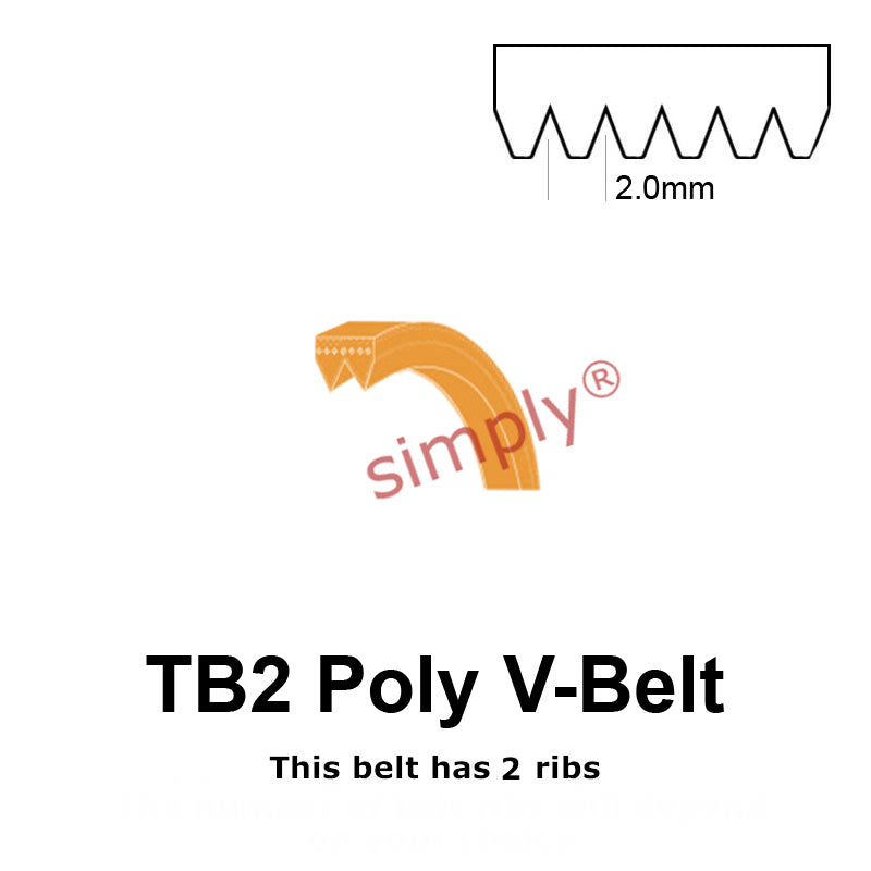 TB2-535 Megadyne Megarib Polyurethane Poly V-Belt 535mm/21.1 inch Length - 2 Ribs - Allow 2-3 Days