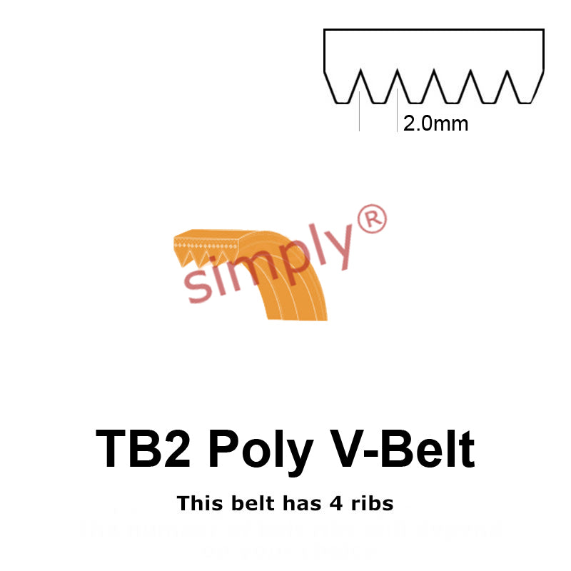 TB2-330 Megadyne Megarib Polyurethane Poly V-Belt 330mm/13 inch Length - 4 Ribs