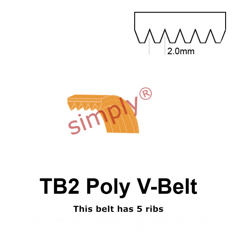 TB2-390 Megadyne Megarib Polyurethane Poly V-Belt 390mm/15.4 inch Length - 5 Ribs - Allow 2-3 Days