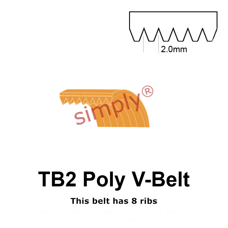 TB2-598 Megadyne Megarib Polyurethane Poly V-Belt 598mm/23.5 inch Length - 8 Ribs - Allow 2-3 Days