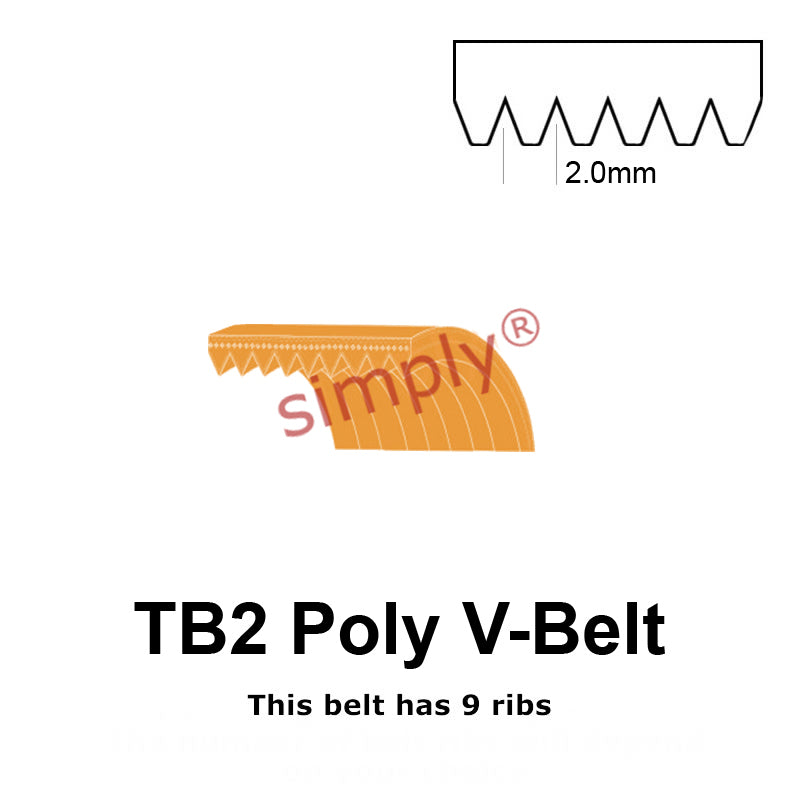 TB2-660 Megadyne Megarib Polyurethane Poly V-Belt 660mm/26 inch Length - 9 Ribs - Allow 2-3 Days
