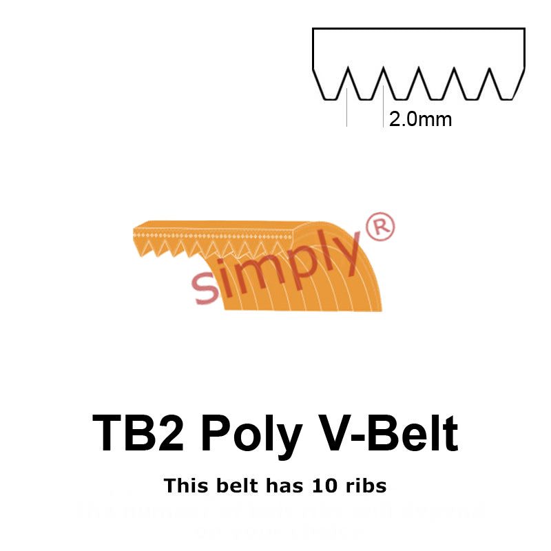 TB2-295 Megadyne Megarib Polyurethane Poly V-Belt 295mm/11.6 inch Length - 10 Ribs - Allow 2-3 Days