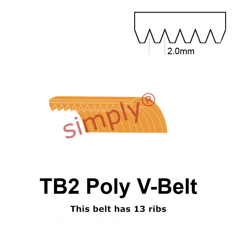 TB2-310 Megadyne Megarib Polyurethane Poly V-Belt 310mm/12.2 inch Length - 13 Ribs - Allow 2-3 Days