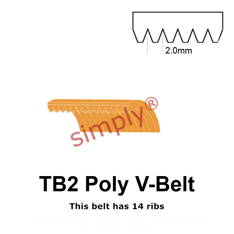 TB2-400 Megadyne Megarib Polyurethane Poly V-Belt 400mm/15.7 inch Length - 14 Ribs - Allow 2-3 Days