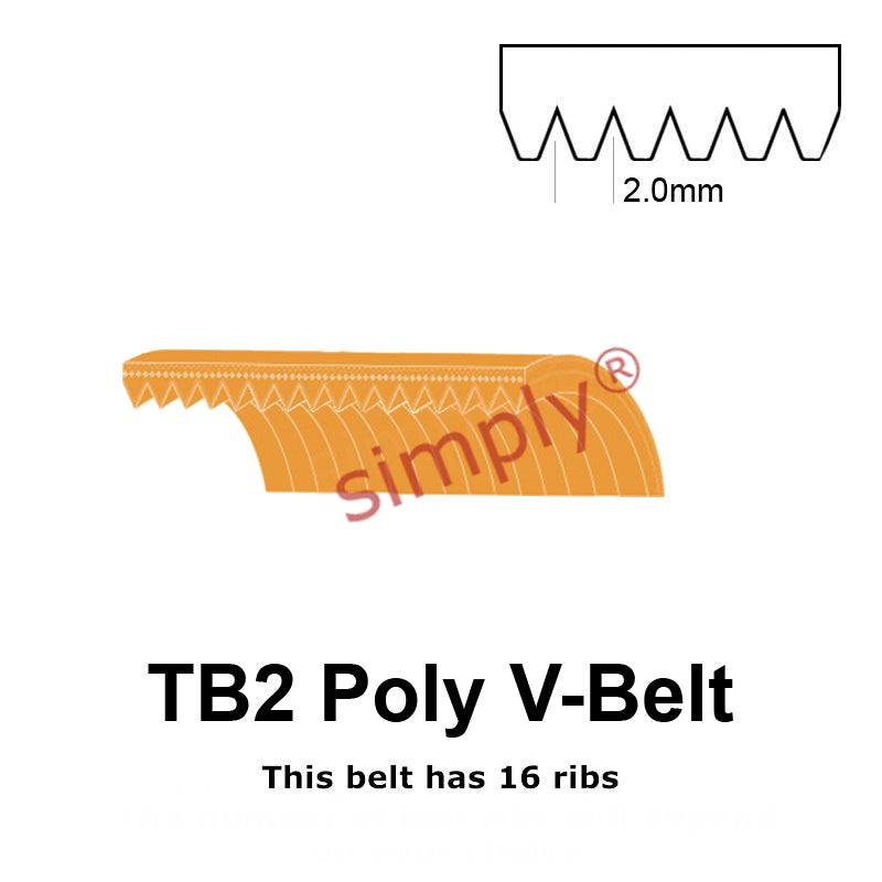 TB2-770 Megadyne Megarib Polyurethane Poly V-Belt 770mm/30.3 inch Length - 16 Ribs - Allow 2-3 Days