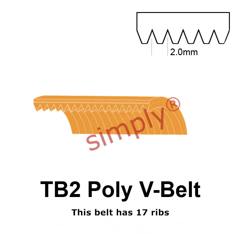 TB2-630 Megadyne Megarib Polyurethane Poly V-Belt 630mm/24.8 inch Length - 17 Ribs - Allow 2-3 Days