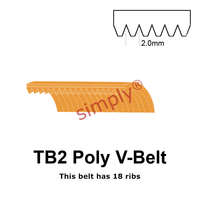 TB2-770 Megadyne Megarib Polyurethane Poly V-Belt 770mm/30.3 inch Length - 18 Ribs - Allow 2-3 Days
