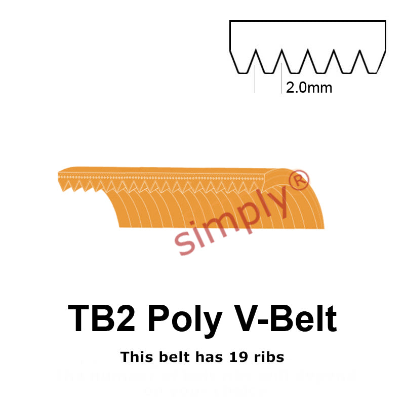 TB2-310 Megadyne Megarib Polyurethane Poly V-Belt 310mm/12.2 inch Length - 19 Ribs - Allow 2-3 Days