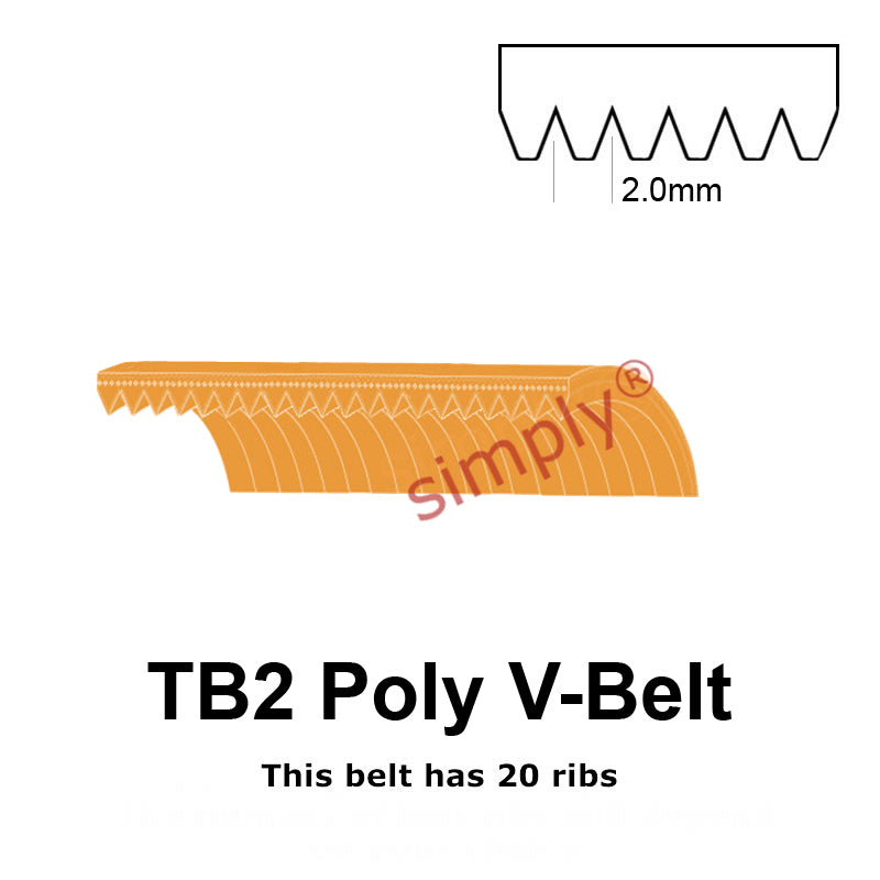 TB2-248 Megadyne Megarib Polyurethane Poly V-Belt 248mm/9.8 inch Length - 20 Ribs - Allow 2-3 Days