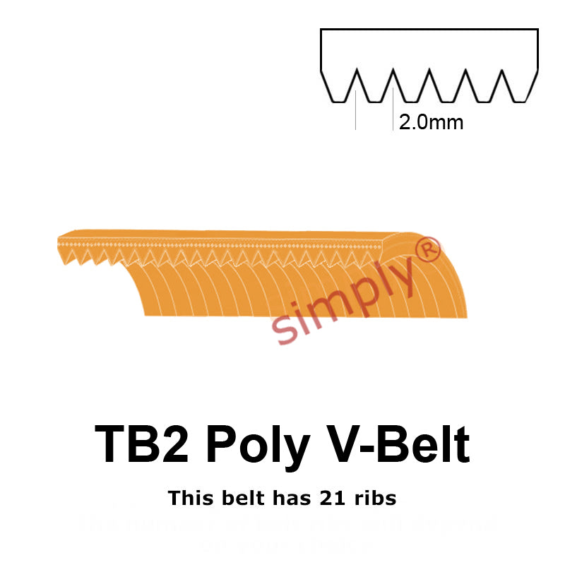 TB2-266 Megadyne Megarib Polyurethane Poly V-Belt 266mm/10.5 inch Length - 21 Ribs - Allow 2-3 Days