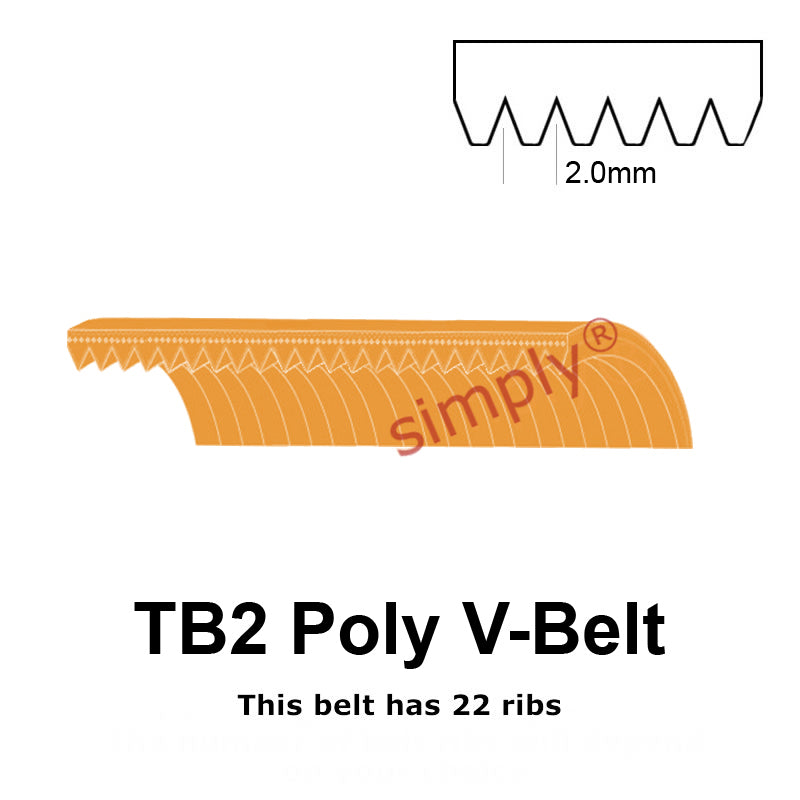 TB2-390 Megadyne Megarib Polyurethane Poly V-Belt 390mm/15.4 inch Length - 22 Ribs - Allow 2-3 Days