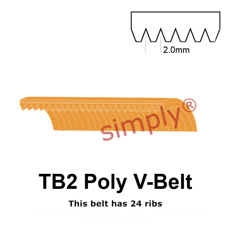 TB2-200 Megadyne Megarib Polyurethane Poly V-Belt 200mm/7.9 inch Length - 24 Ribs - Allow 2-3 Days