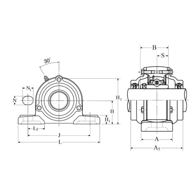 NTN C-UCP214-211D1 Imperial Cast Iron Two Bolt Pillow / Plummer Block Housing with 2-11/16 inch Bore Insert with Cast Iron Cover - Open Version - Allow 2-3 Days