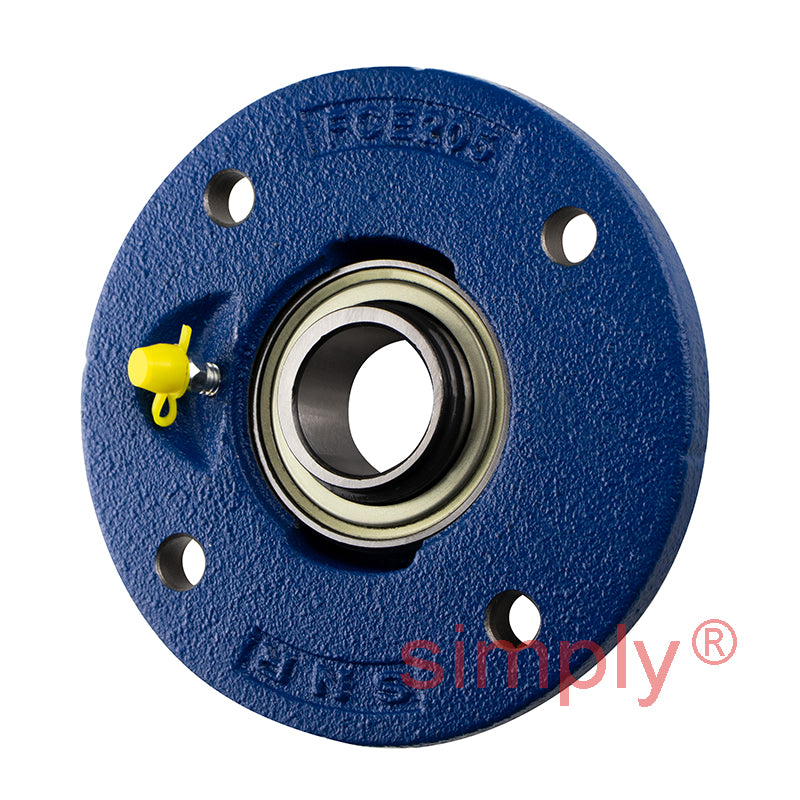 SNR ESFCE205 Metric Four Bolt Cast Iron Round Flanged Housing with 25mm Eccentric Collar Insert