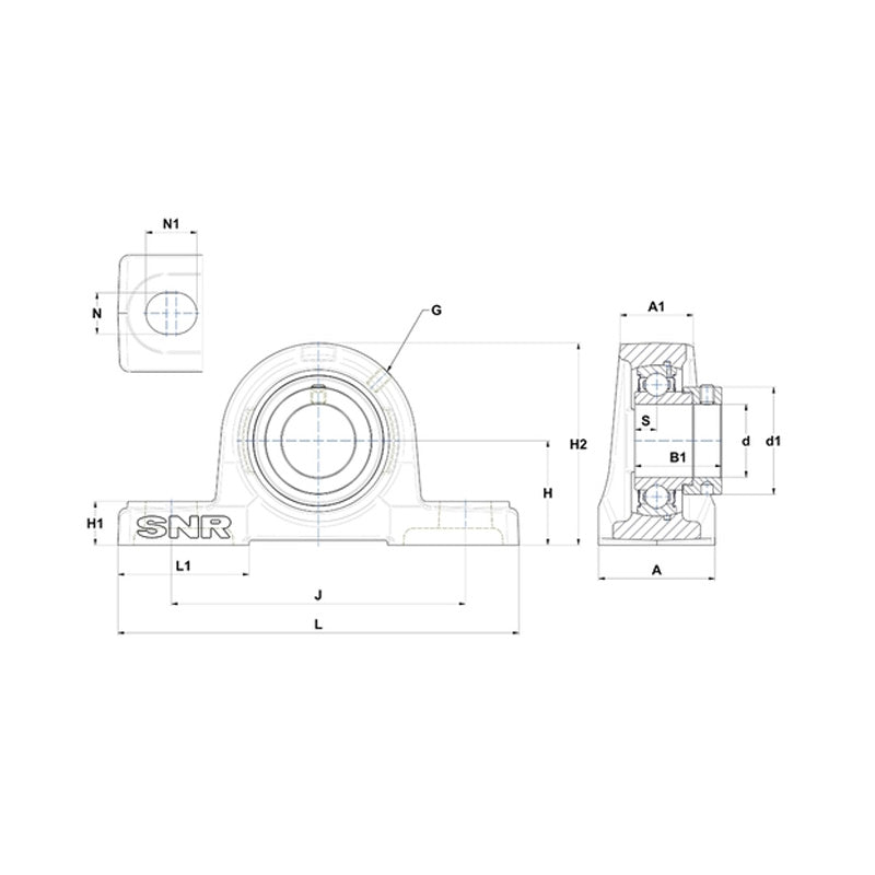 SNR ESP212 Metric Cast Iron Two Bolt Pillow / Plummer Block Housing with 60mm Eccentric Collar Insert - Allow 2-3 Days