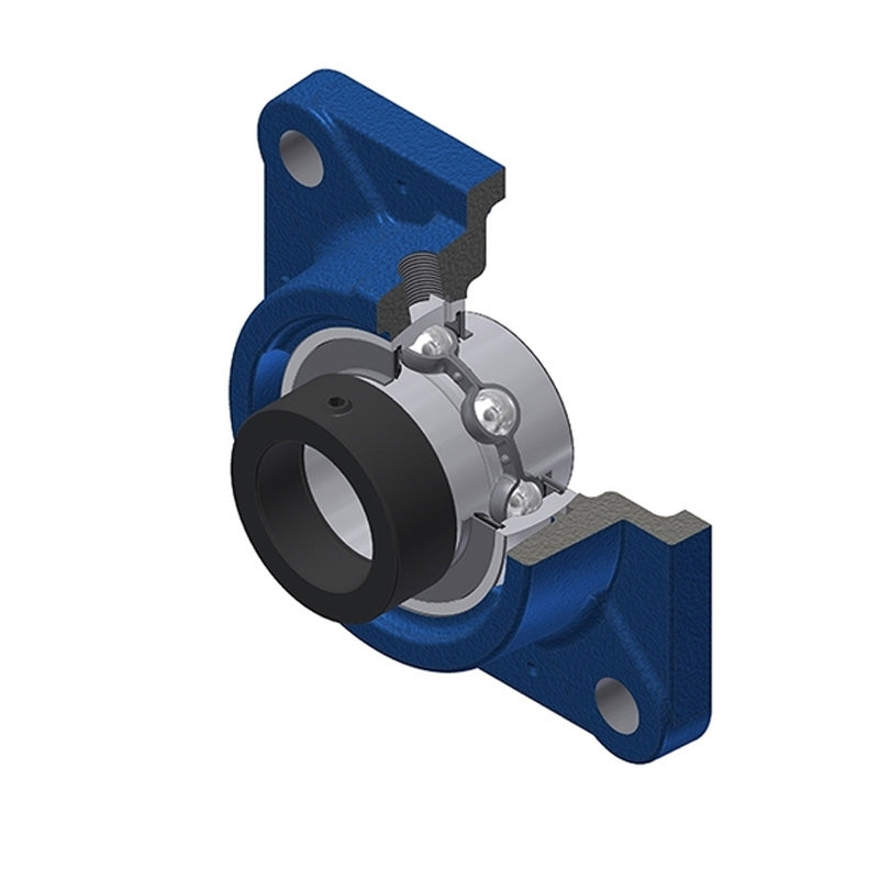 SNR EXFE218 Metric Four Bolt Square Cast Iron Flange Housing with 90mm Bore Eccentric Collar Insert - Allow 2-3 Days