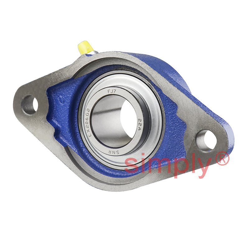 SNR EXFLE206 Metric Two Bolt Cast Iron Oval Housing with 30mm Bore Eccentric Collar Insert