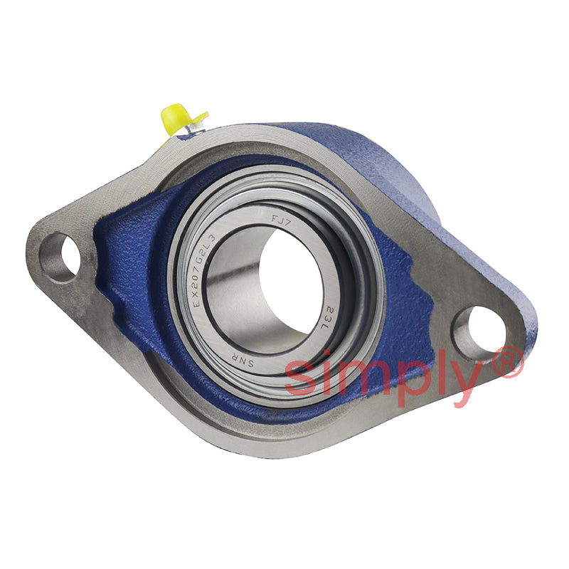 SNR EXFLE207L3 Metric Two Bolt Cast Iron Oval Housing with 35mm Bore Eccentric Collar Insert with Triple Lip Seal