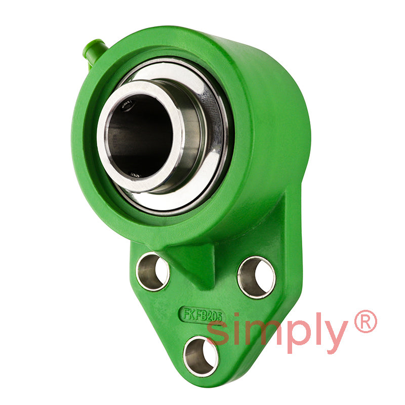 Challenge / FK FBL205G Metric Thermo Plastic Offset Three Bolt Housing with 25mm Bore Stainless Insert 