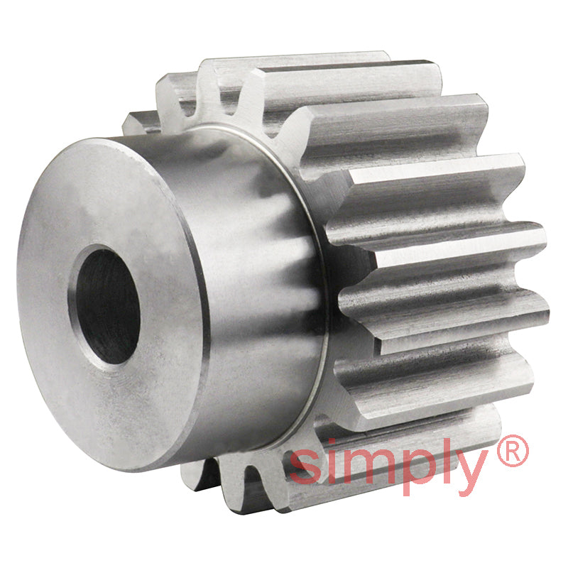 SS25/18B-12 Metric EN8 Spur Gear 18 Tooth 2.5 Mod Pilot Bored 14mm Or Smaller (H8)