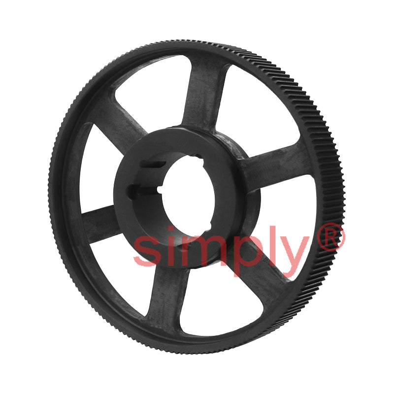 TL144-8M-50 - 8mm Pitch 144 Tooth Flangeless HTD Type Cast Iron Taper Bore Timing Pulley for 50mm Wide Belts