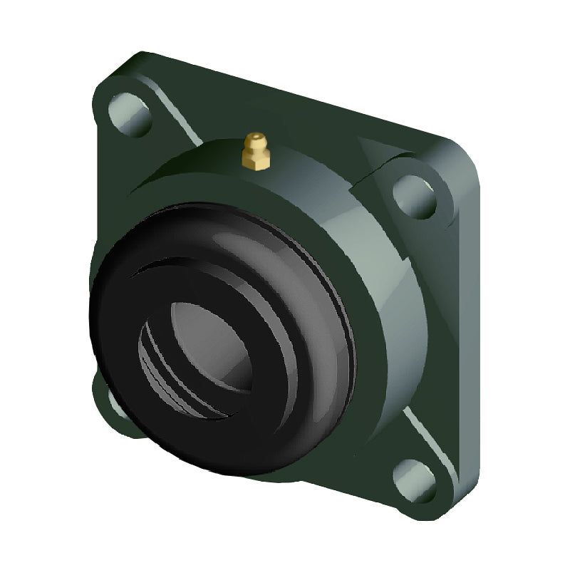 NTN S-UCF203-011D1 Imperial Four Bolt Square Cast Iron Flange Housing with 11/16 inch Bore Insert with Steel Plate Cover - Open Version - Allow 2-3 Days