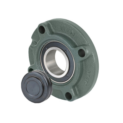 NTN SM-UKFC205ED1/HE2305 Imperial Four Bolt Cast Iron Round Flanged Housing with Steel Plate Cover - Closed Version - Insert and Adaptor Sleeve Fits 3/4 inch Shaft - Allow 2-3 Days