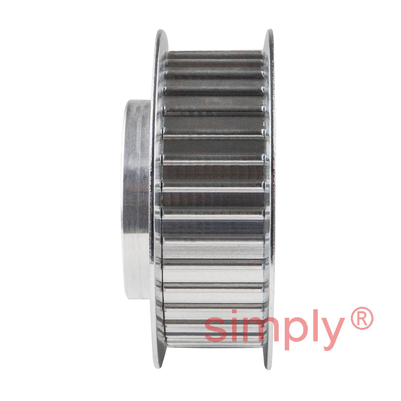 Aluminium Pilot Bore AT5 Timing Pulley with Flanges 5mm Pitch 36 Tooth for 16mm Wide Belts - Overall Width 27mm