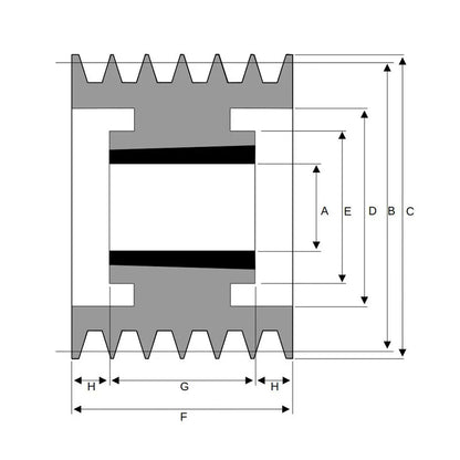 PowerDrive 315X6SPA 315mm Pitch Diameter SPA Section Tapered Locking Bush Type Pulley with 6 Grooves (Bush not Incl.) - Allow 2-3 Days