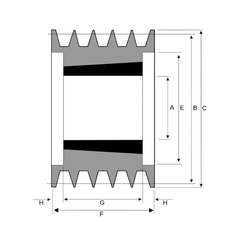 212X5SPB 212mm Pitch Diameter SPB Section Tapered Locking Bush Type Pulley with 5 Grooves (Bush not Incl.)