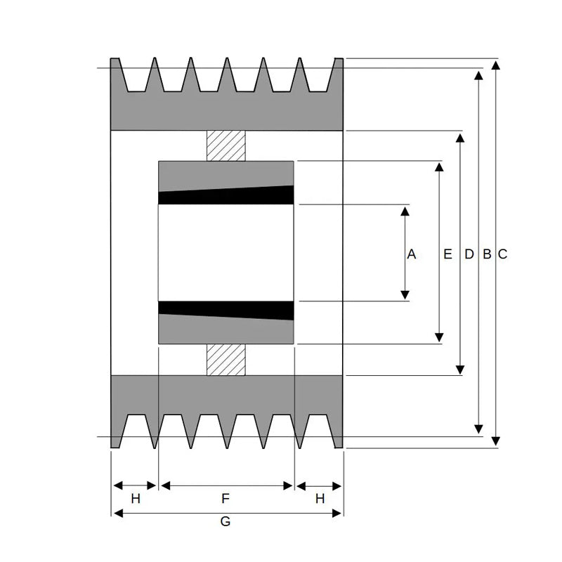 1000X6SPB 1000mm Pitch Diameter SPB Section Tapered Locking Bush Type Pulley with 6 Grooves (Bush not Incl.)