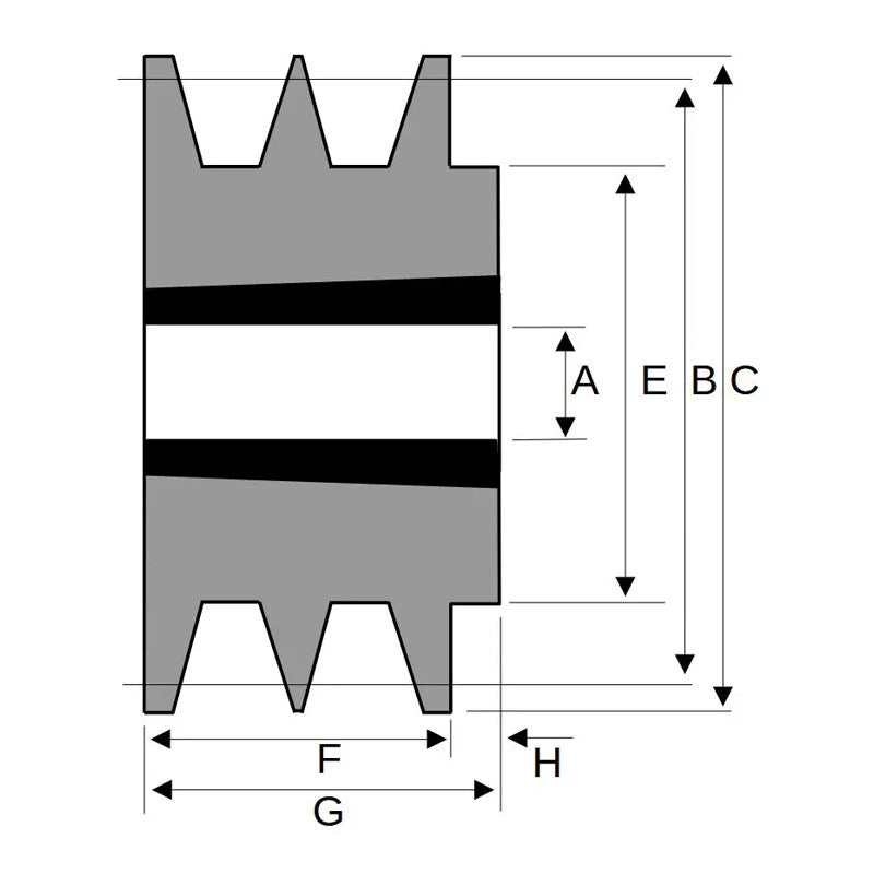 150X2SPZ 150mm Pitch Diameter SPZ Section Tapered Locking Bush Type Pulley with 2 Grooves (Bush not Incl.)