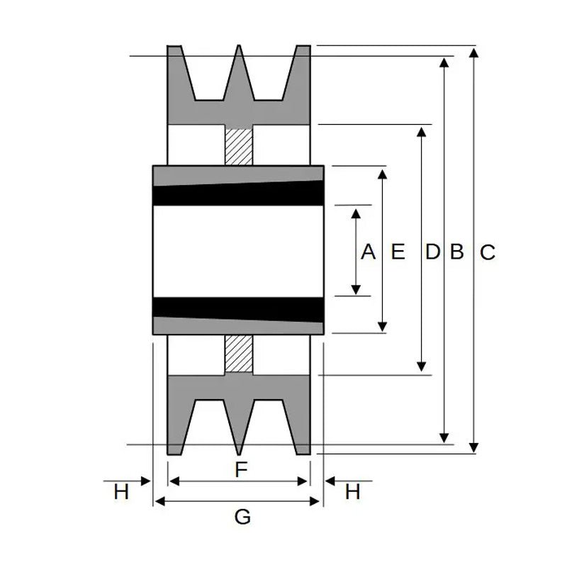 250X2SPZ 250mm Pitch Diameter SPZ Section Tapered Locking Bush Type Pulley with 2 Grooves (Bush not Incl.)