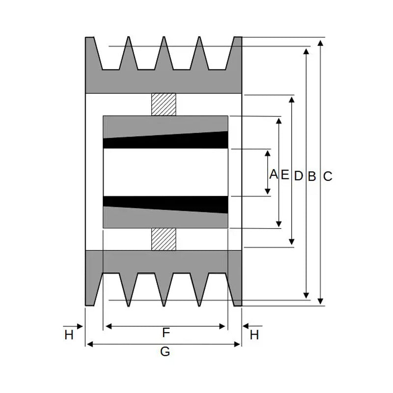 224X4SPZ 224mm Pitch Diameter SPZ Section Tapered Locking Bush Type Pulley with 4 Grooves (Bush not Incl.)