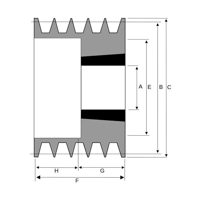 125X5SPZ 125mm Pitch Diameter SPZ Section Tapered Locking Bush Type Pulley with 5 Grooves (Bush not Incl.)