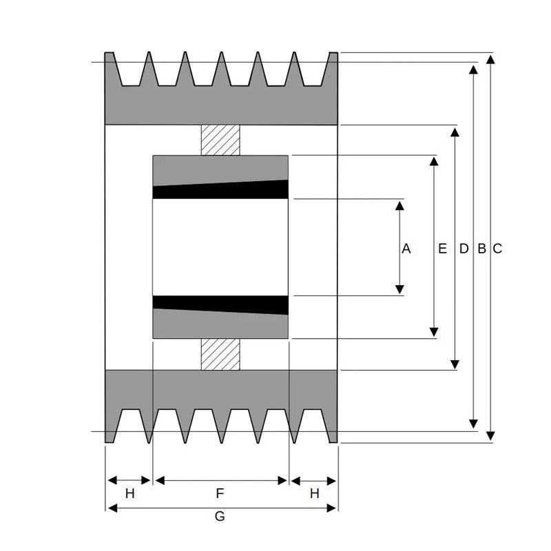 200X6SPZ 200mm Pitch Diameter SPZ Section Tapered Locking Bush Type Pulley with 6 Grooves (Bush not Incl.)