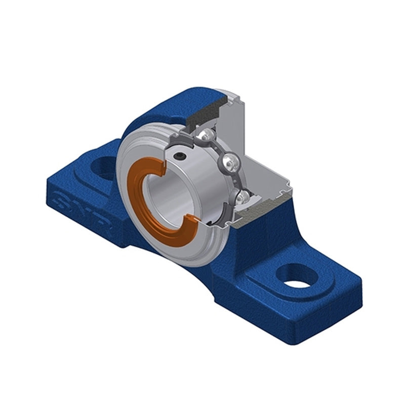 SNR USP209CC Metric Cast Iron Two Bolt Pillow / Plummer Block Housing with 45mm Bore Insert with Narrow Steel Plate Cover - Closed Version - Allow 2-3 Days