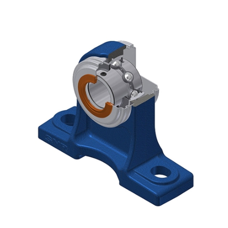 SNR USPH209CC Metric Cast Iron High Centre Height Two Bolt Pillow / Plummer Block Housing with 45mm Bore Insert with Narrow Steel Plate Cover - Closed Version - Allow 2-3 Days